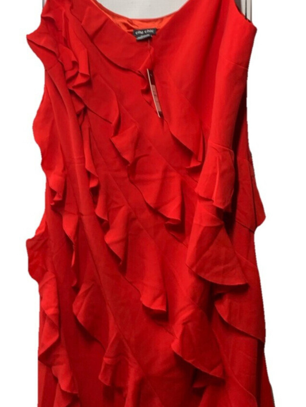 Chic City Waverly Spaghetti Strap Midi Bodycon Ruffle Dress Fiery Red Size XL
